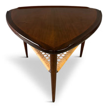 Load image into Gallery viewer, Danish Modern Walnut and Cane Selig Occasional Triangle End Table by Poul Jensen