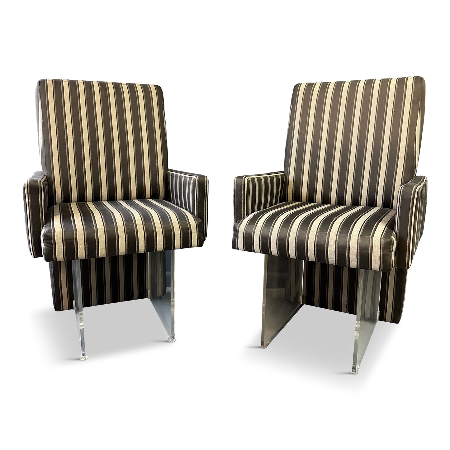 SOLD – Vladimir Kagan Pair of Clos Dining Chairs with Arms and Lucite Legs Mid Century