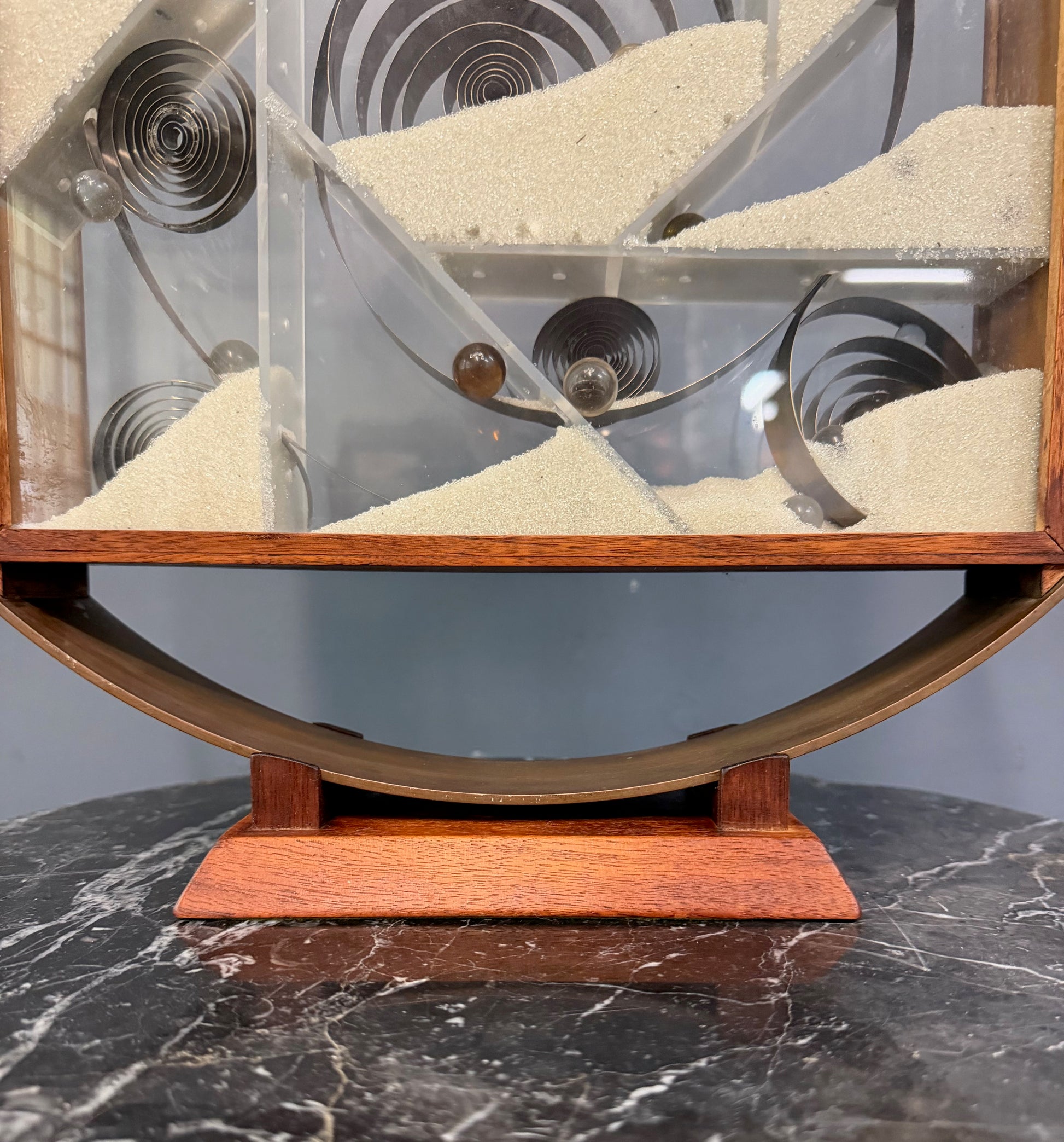Ann Wiseman Kinetic Sand Fountain Sculpture in Walnut, Lucite, and Brass