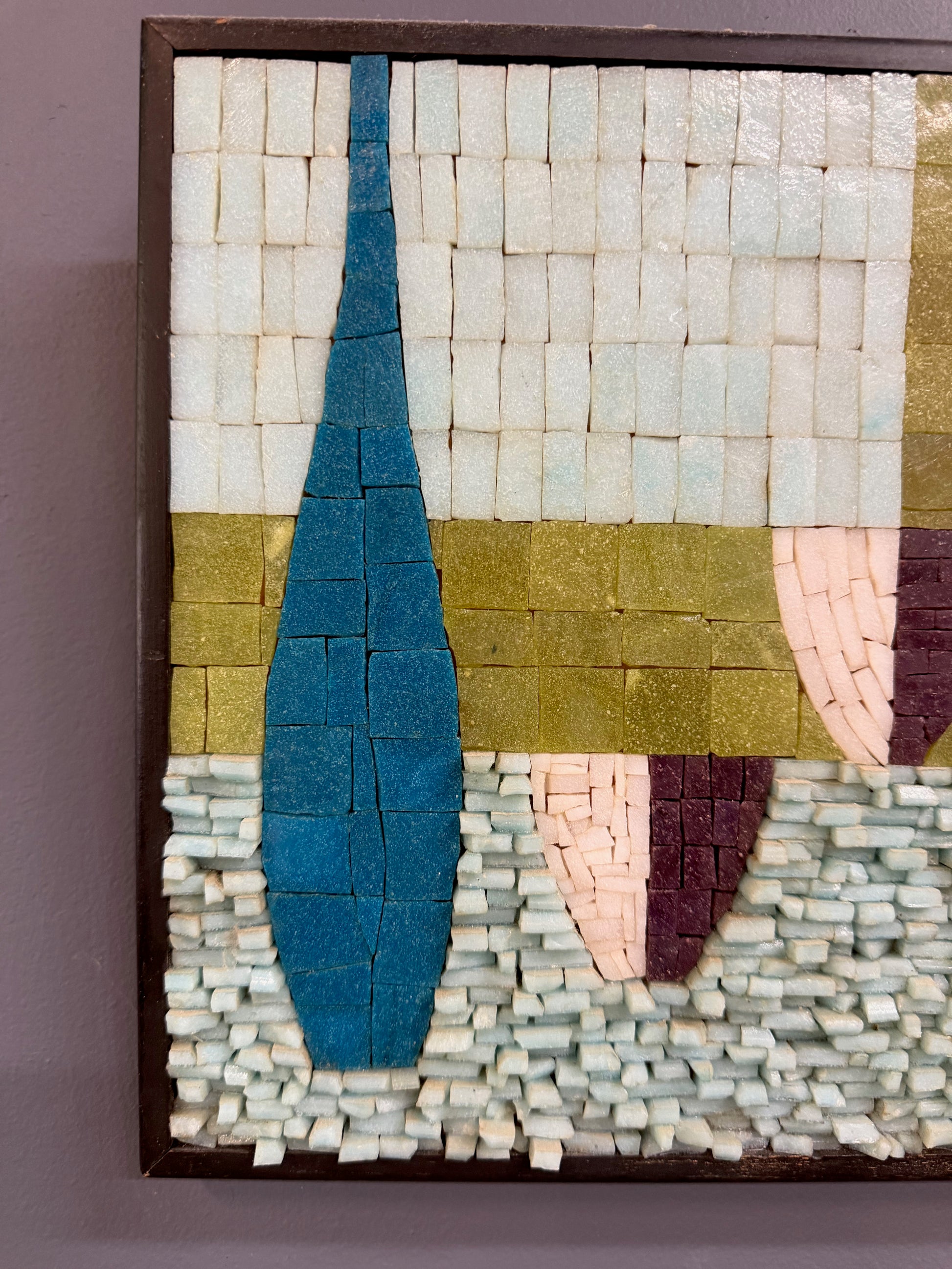 June E. Johnson Signed Mid-Century Abstract Mosaic Wall Panel, 1962 Mid Century
