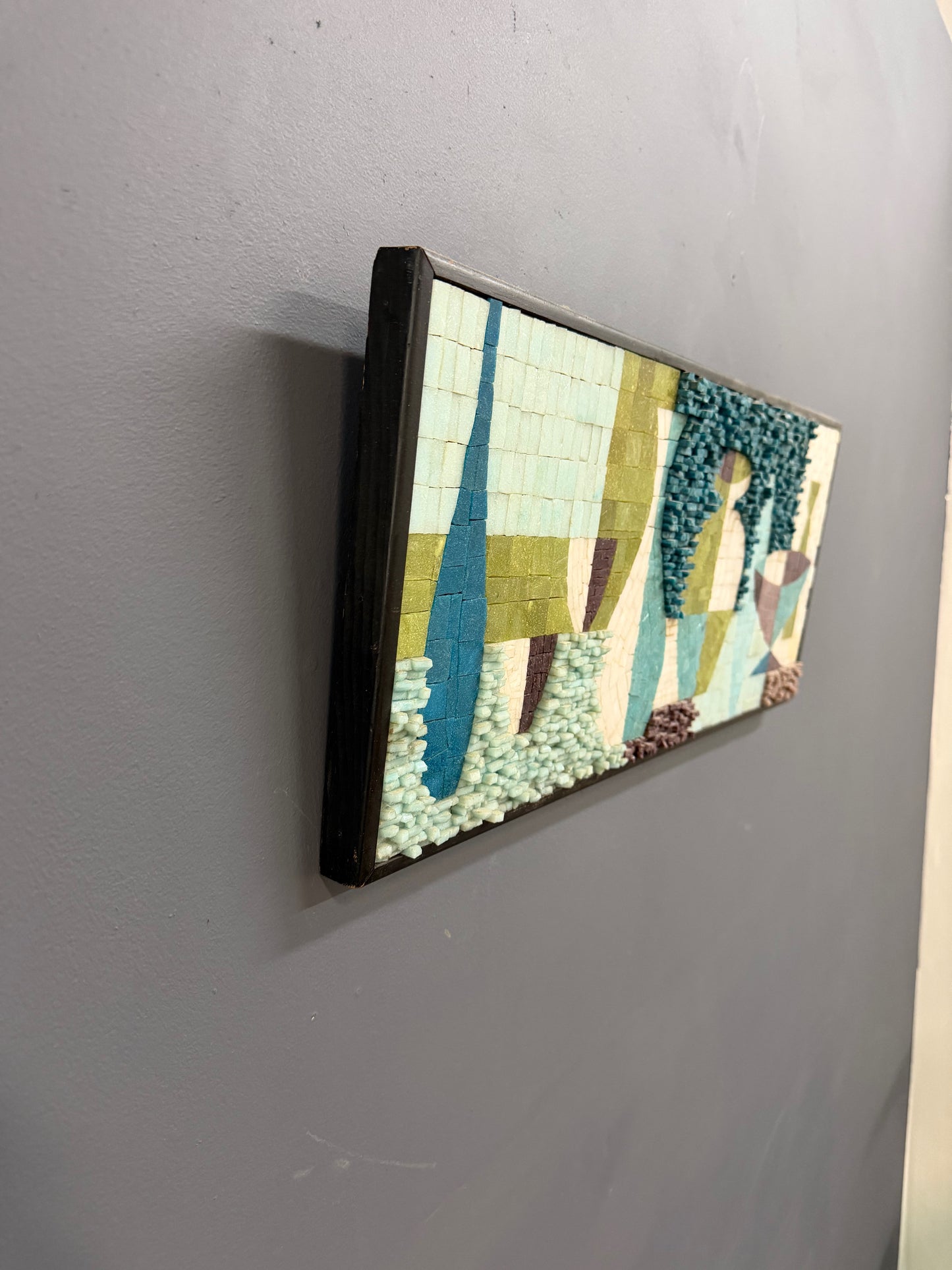 June E. Johnson Signed Mid-Century Abstract Mosaic Wall Panel, 1962 Mid Century