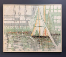 Load image into Gallery viewer, Large Abstract Mid Century Impasto Sailboat Harbor Scene by Ferrante