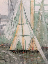 Load image into Gallery viewer, Large Abstract Mid Century Impasto Sailboat Harbor Scene by Ferrante