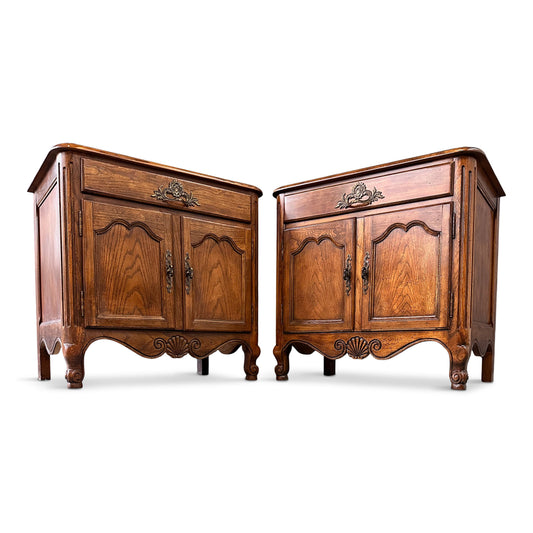 Baker Furniture French Provincial Oak Two Door Nightstands with One Drawer
