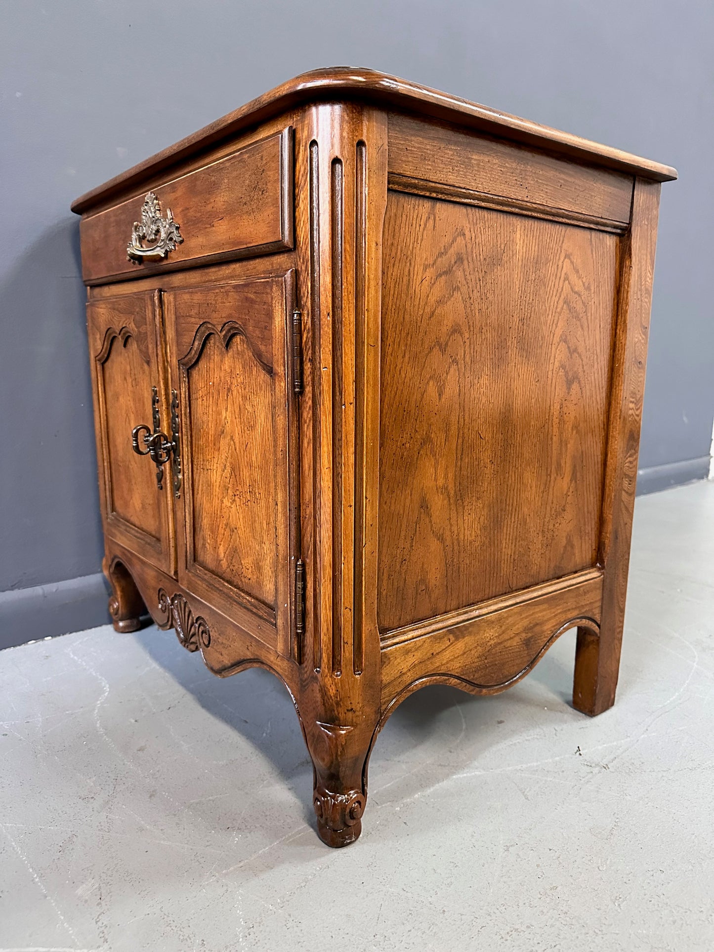 Baker Furniture French Provincial Oak Two Door Nightstands with One Drawer