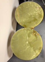 Load image into Gallery viewer, 1970s Pair of Vintage Onyx Top Gilt Artichoke Pedestal Side Tables Mid Century