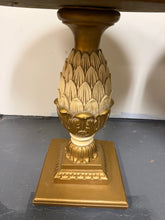 Load image into Gallery viewer, 1970s Pair of Vintage Onyx Top Gilt Artichoke Pedestal Side Tables Mid Century