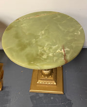 Load image into Gallery viewer, 1970s Pair of Vintage Onyx Top Gilt Artichoke Pedestal Side Tables Mid Century