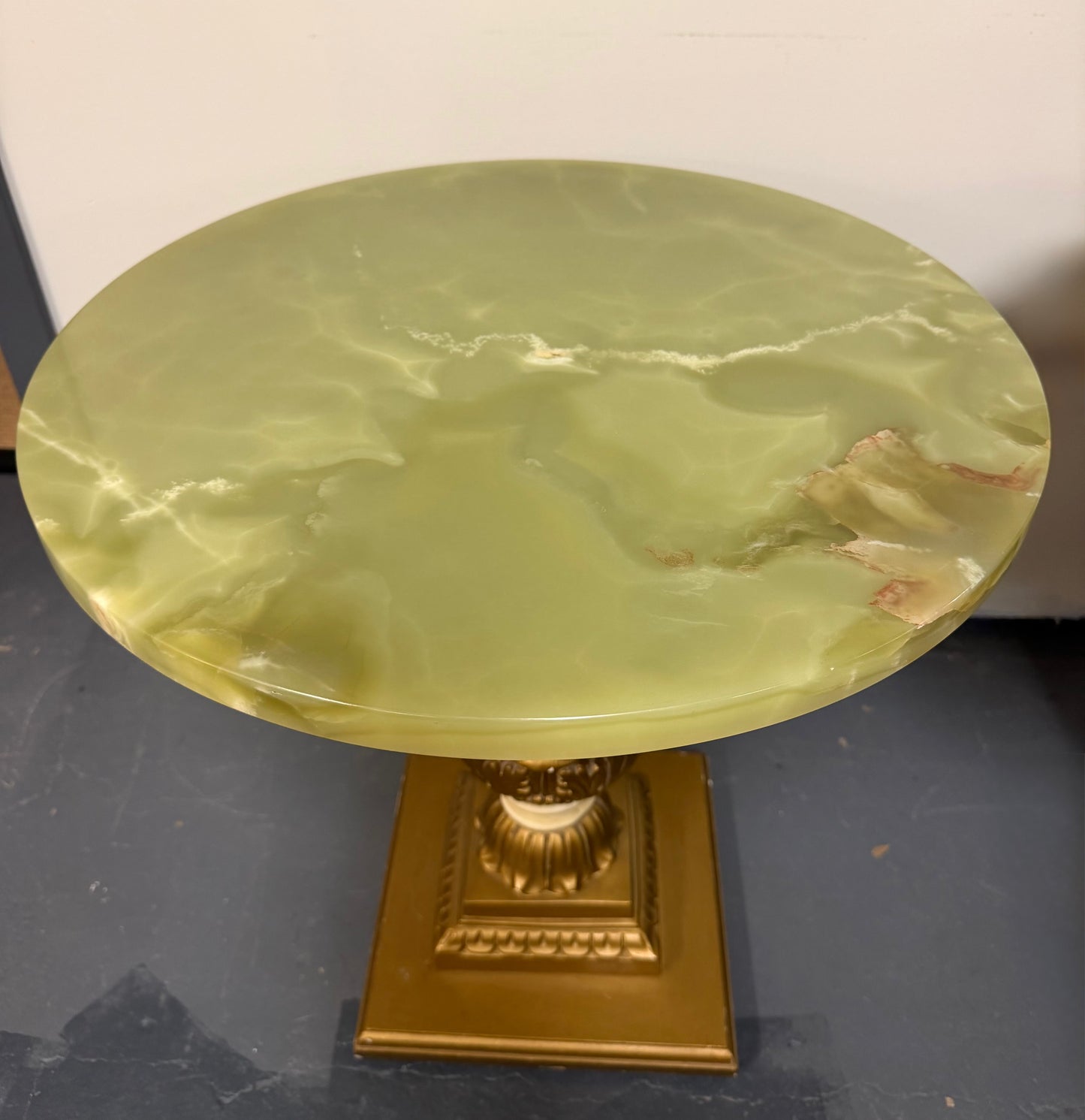 1970s Pair of Vintage Onyx Top Gilt Artichoke Pedestal Side Tables Mid Century