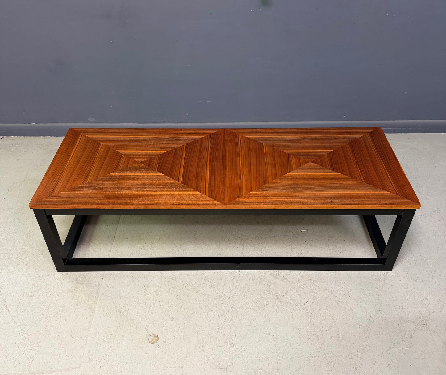 Founders Mid-Century Modern Walnut Parquetry Coffee Table with Black Wood Base