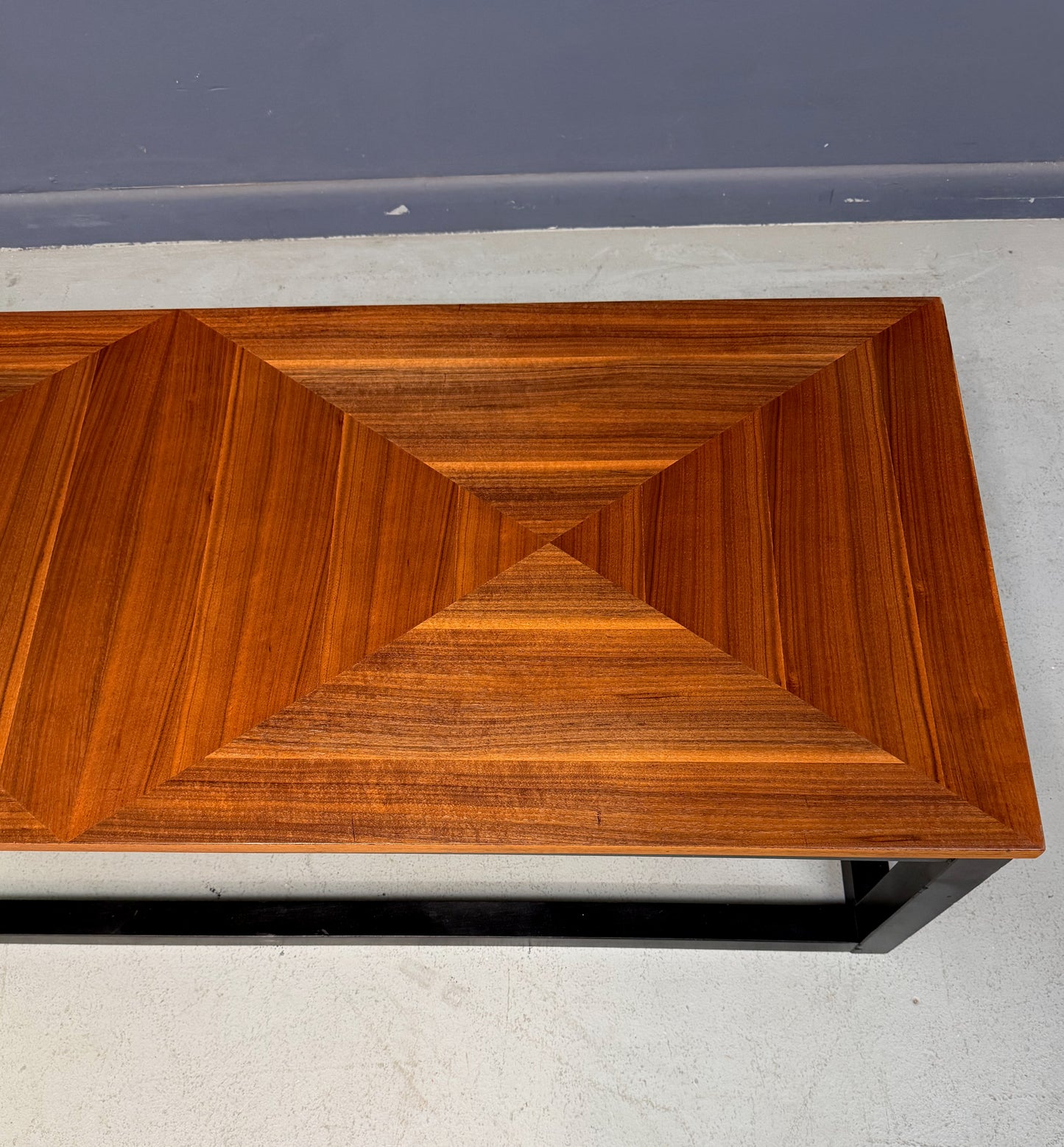 Founders Mid-Century Modern Walnut Parquetry Coffee Table with Black Wood Base