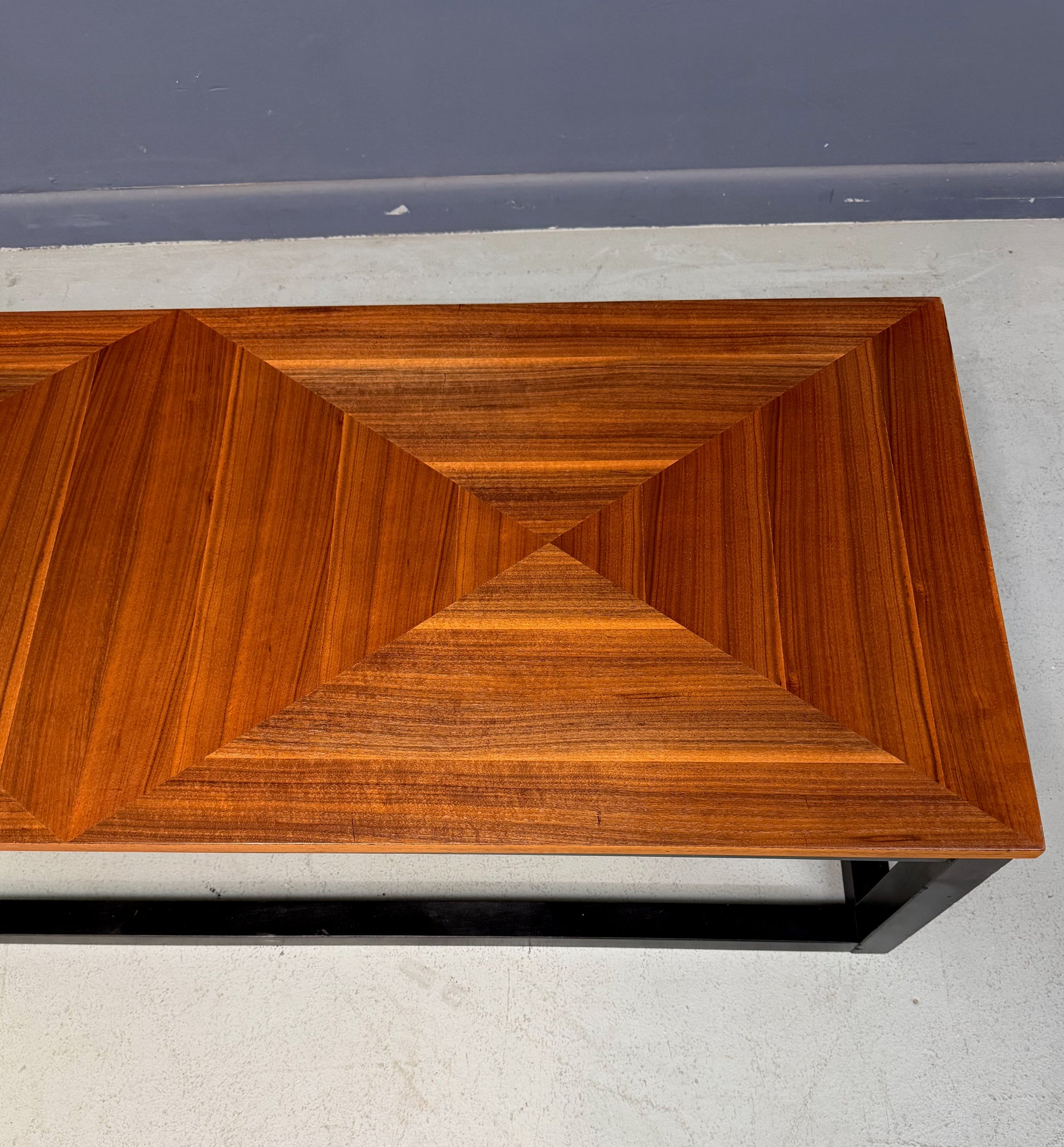 Founders Mid-Century Modern Walnut Parquetry Coffee Table with Black Wood Base