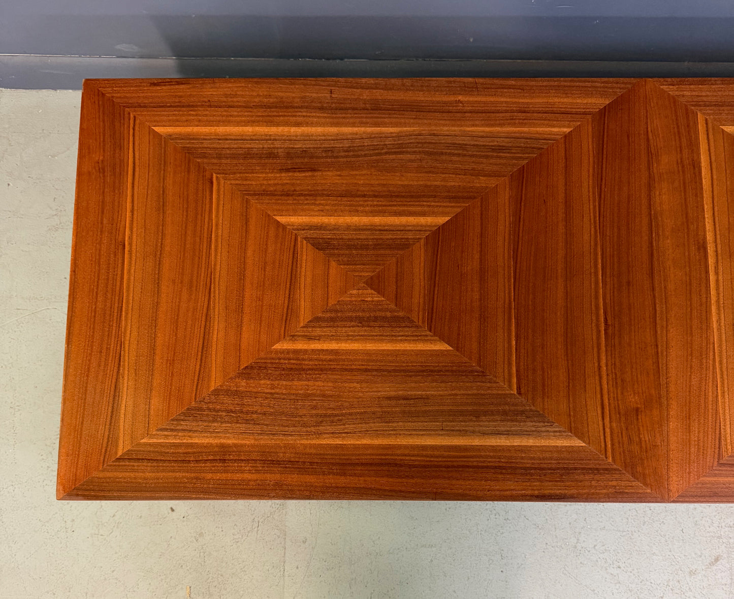 Founders Mid-Century Modern Walnut Parquetry Coffee Table with Black Wood Base