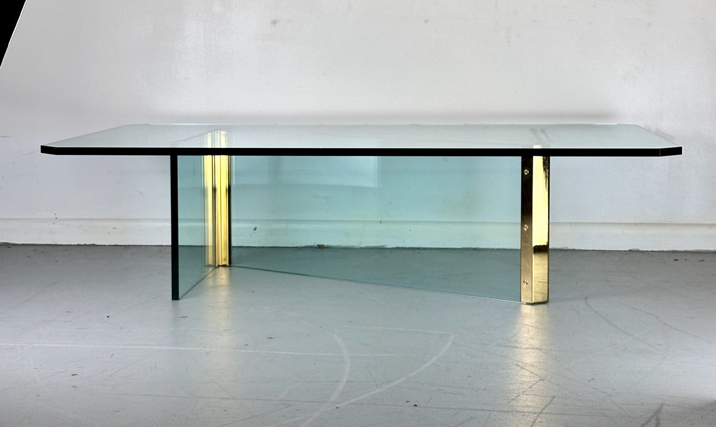 Pace Brass and Glass Coffee Rectangular Table with Unusual Z Formation