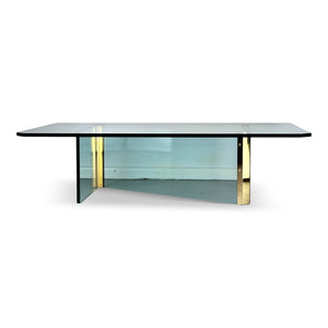 Pace Brass and Glass Coffee Rectangular Table with Unusual Z Formation