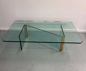 Pace Brass and Glass Coffee Rectangular Table with Unusual Z Formation