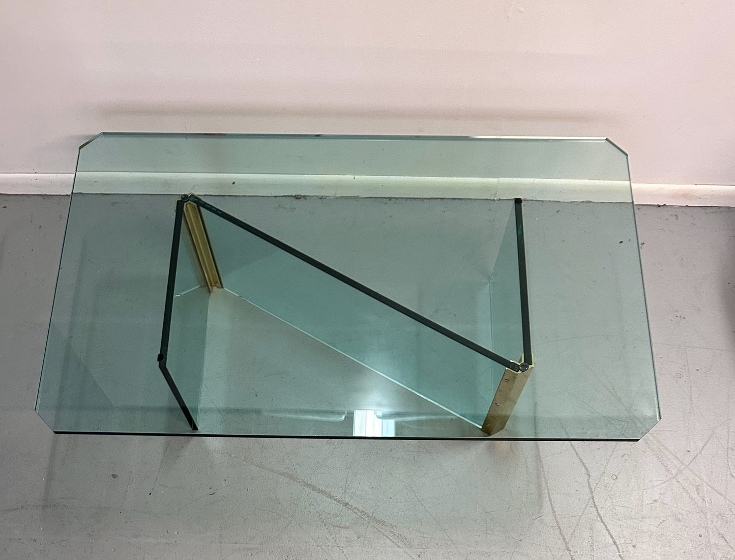 Pace Brass and Glass Coffee Rectangular Table with Unusual Z Formation