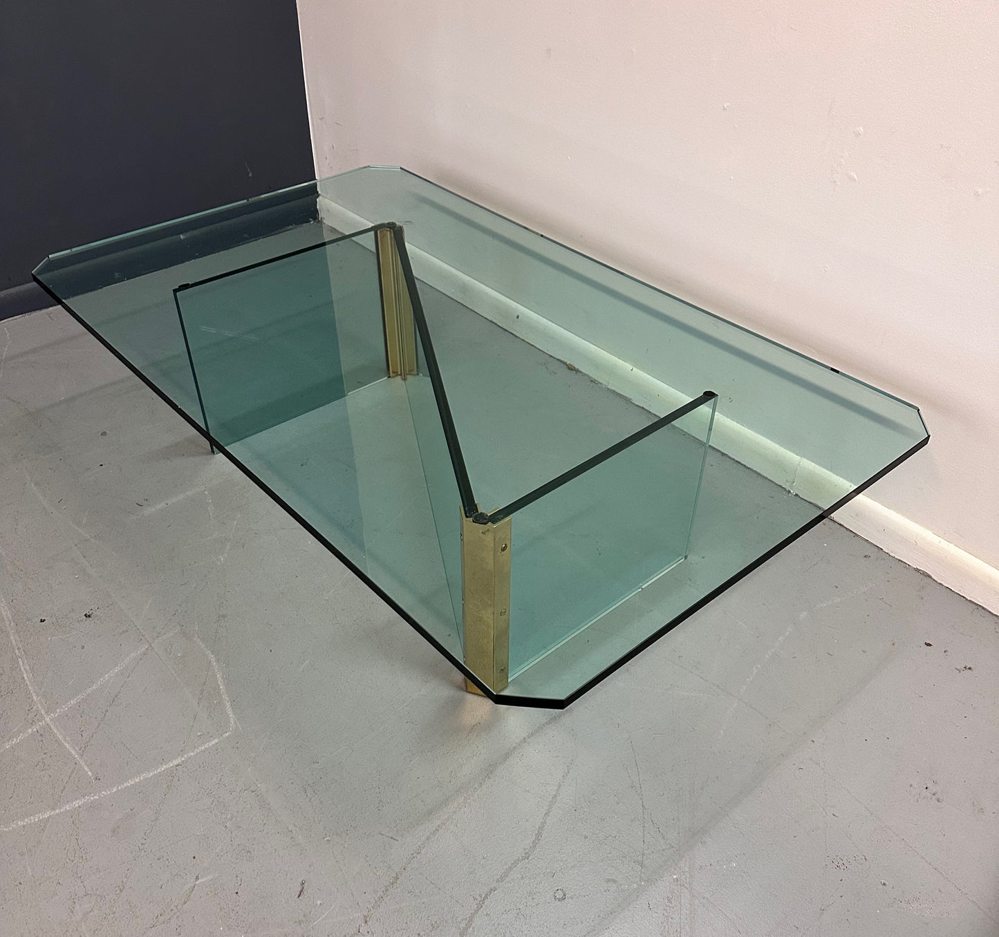 Pace Brass and Glass Coffee Rectangular Table with Unusual Z Formation