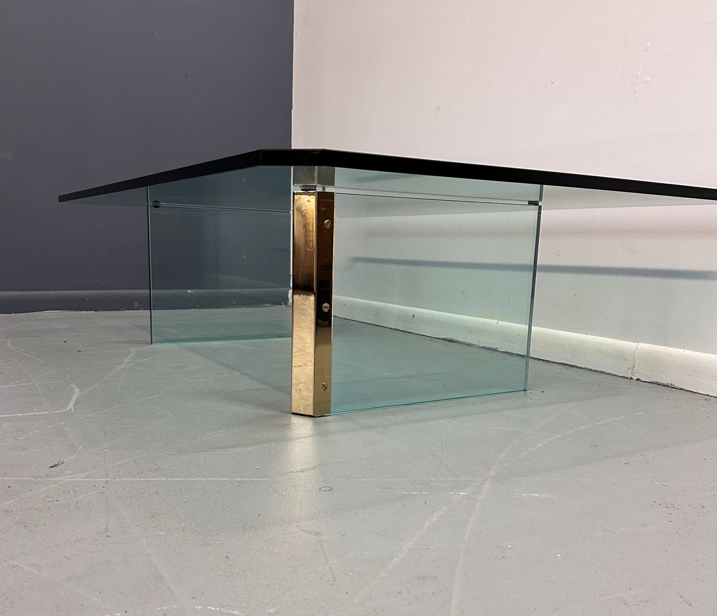 Pace Brass and Glass Coffee Rectangular Table with Unusual Z Formation