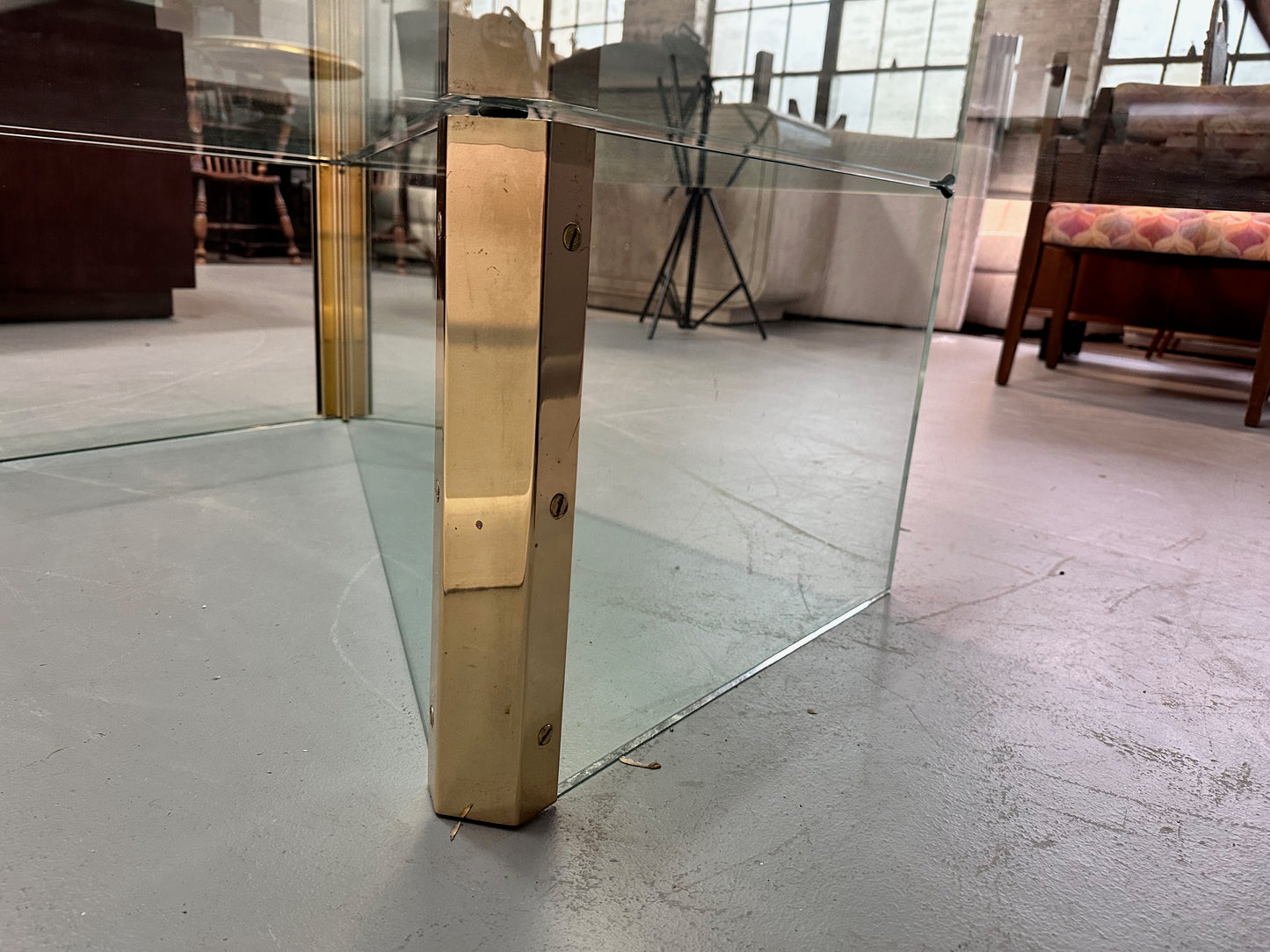 Pace Brass and Glass Coffee Rectangular Table with Unusual Z Formation