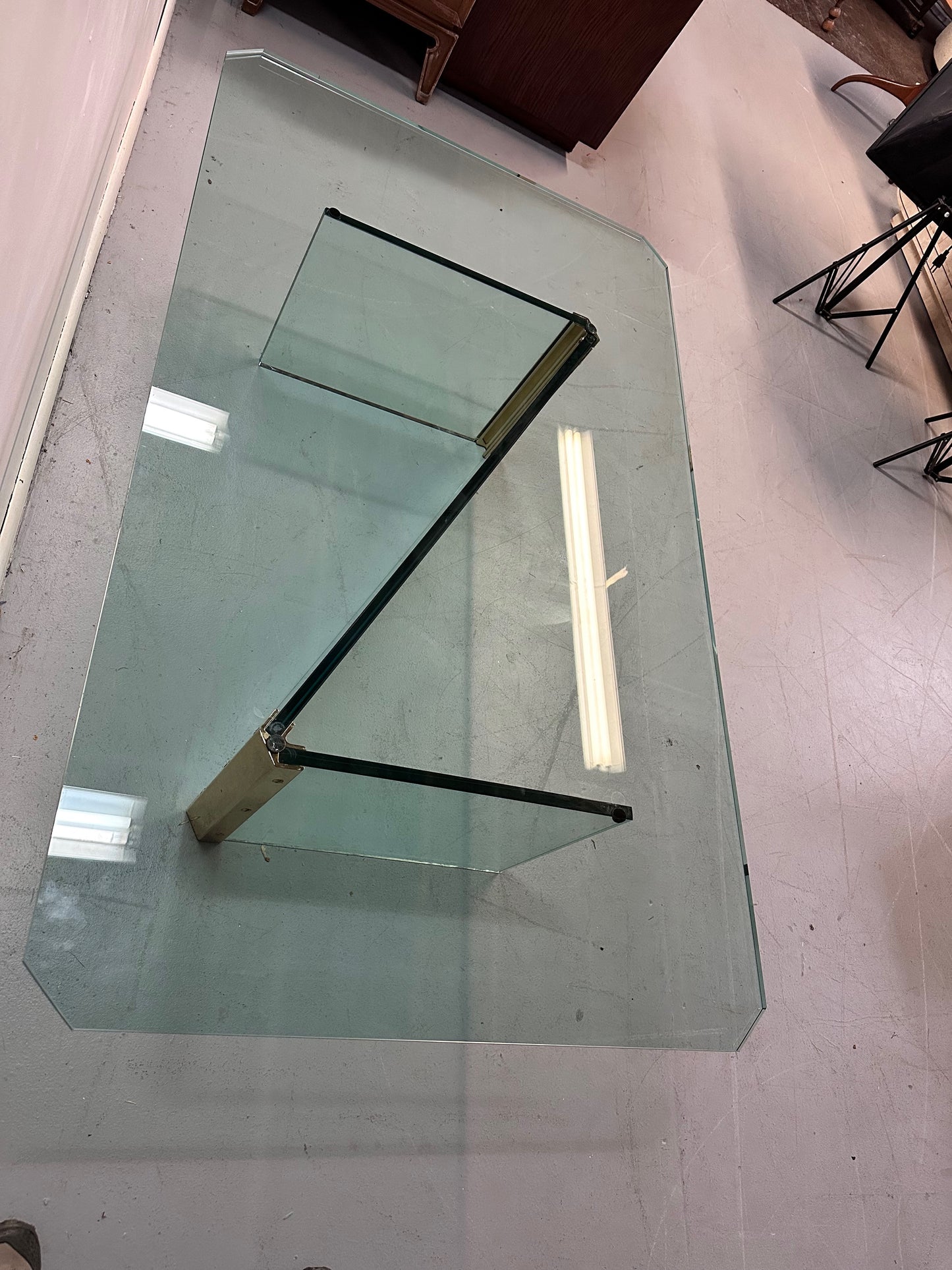 Pace Brass and Glass Coffee Rectangular Table with Unusual Z Formation