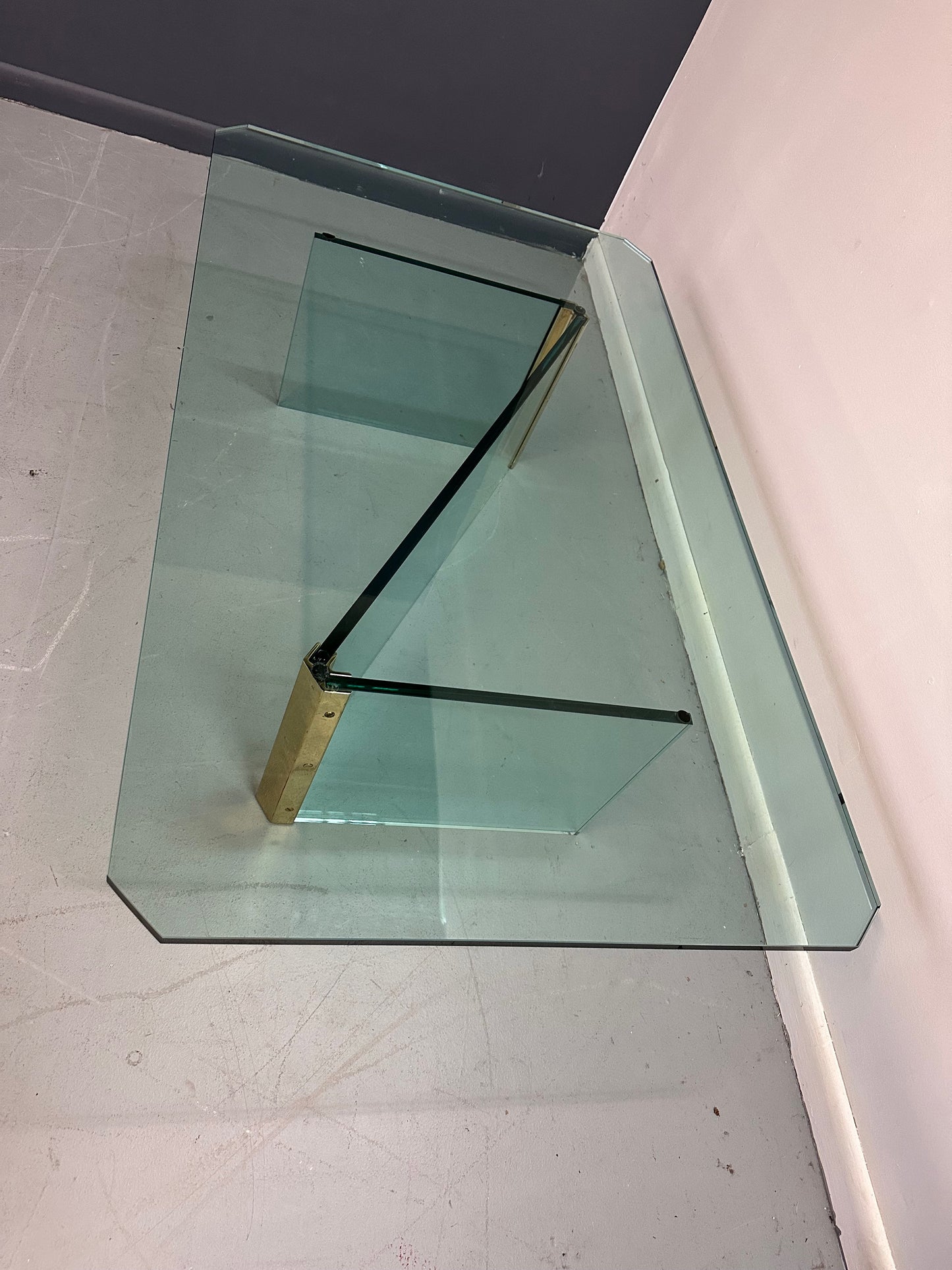 Pace Brass and Glass Coffee Rectangular Table with Unusual Z Formation