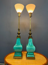 Load image into Gallery viewer, Pair of Ceramic and Brass Table Lamps by Edwin Cole for Stiffel Mid Century