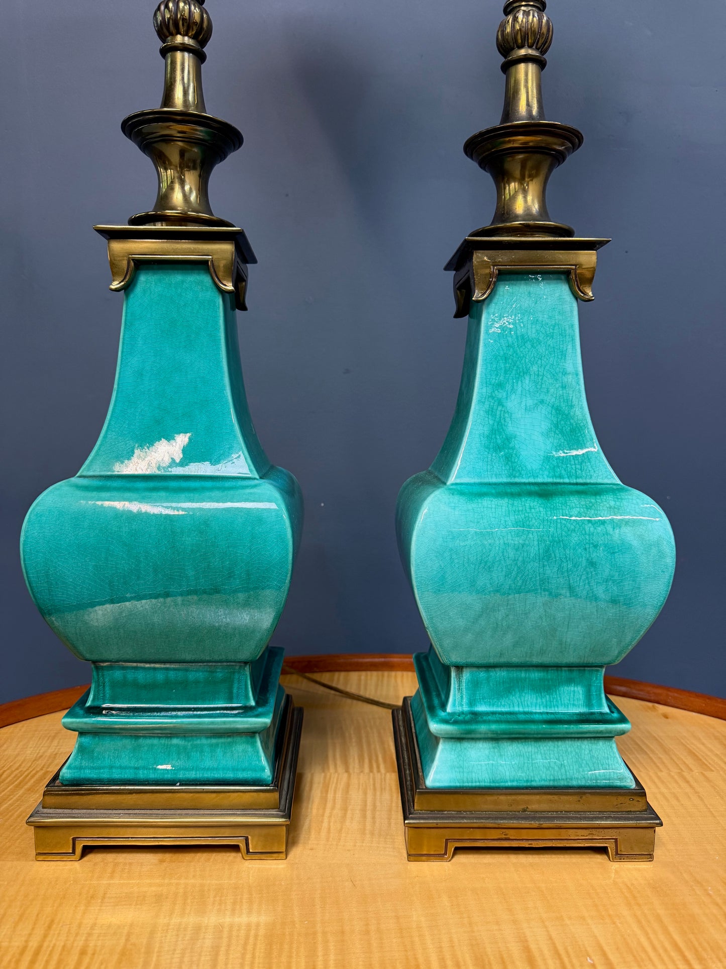 Pair of Ceramic and Brass Table Lamps by Edwin Cole for Stiffel Mid Century