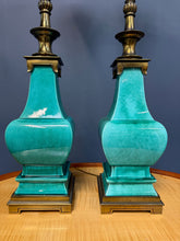 Load image into Gallery viewer, Pair of Ceramic and Brass Table Lamps by Edwin Cole for Stiffel Mid Century