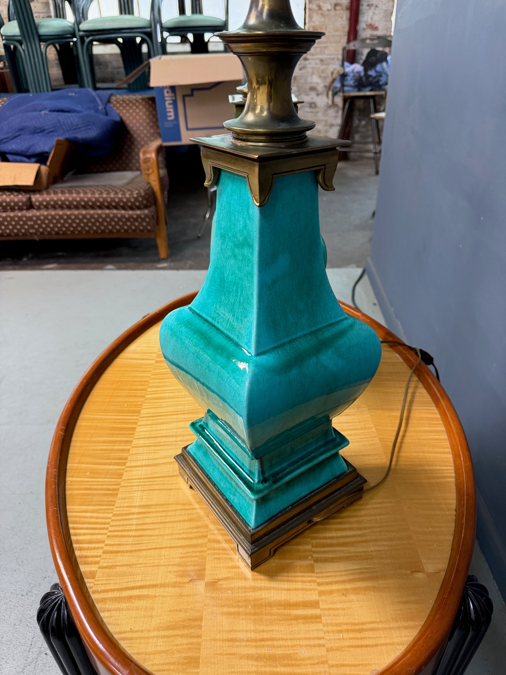 Pair of Ceramic and Brass Table Lamps by Edwin Cole for Stiffel Mid Century