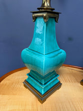 Load image into Gallery viewer, Pair of Ceramic and Brass Table Lamps by Edwin Cole for Stiffel Mid Century