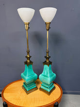 Load image into Gallery viewer, Pair of Ceramic and Brass Table Lamps by Edwin Cole for Stiffel Mid Century