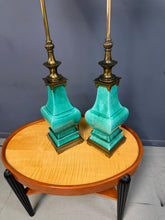 Load image into Gallery viewer, Pair of Ceramic and Brass Table Lamps by Edwin Cole for Stiffel Mid Century