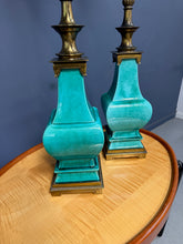 Load image into Gallery viewer, Pair of Ceramic and Brass Table Lamps by Edwin Cole for Stiffel Mid Century