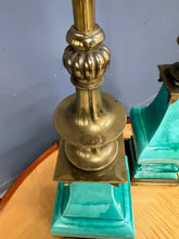 Load image into Gallery viewer, Pair of Ceramic and Brass Table Lamps by Edwin Cole for Stiffel Mid Century