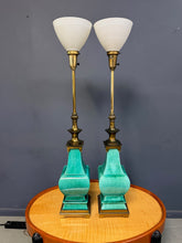 Load image into Gallery viewer, Pair of Ceramic and Brass Table Lamps by Edwin Cole for Stiffel Mid Century