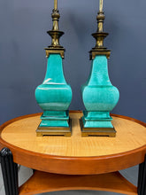 Load image into Gallery viewer, Pair of Ceramic and Brass Table Lamps by Edwin Cole for Stiffel Mid Century