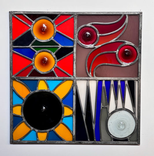 SOLD – 1957 Glass Rondel Panel, The Four Seasons, Manufactured in New York City