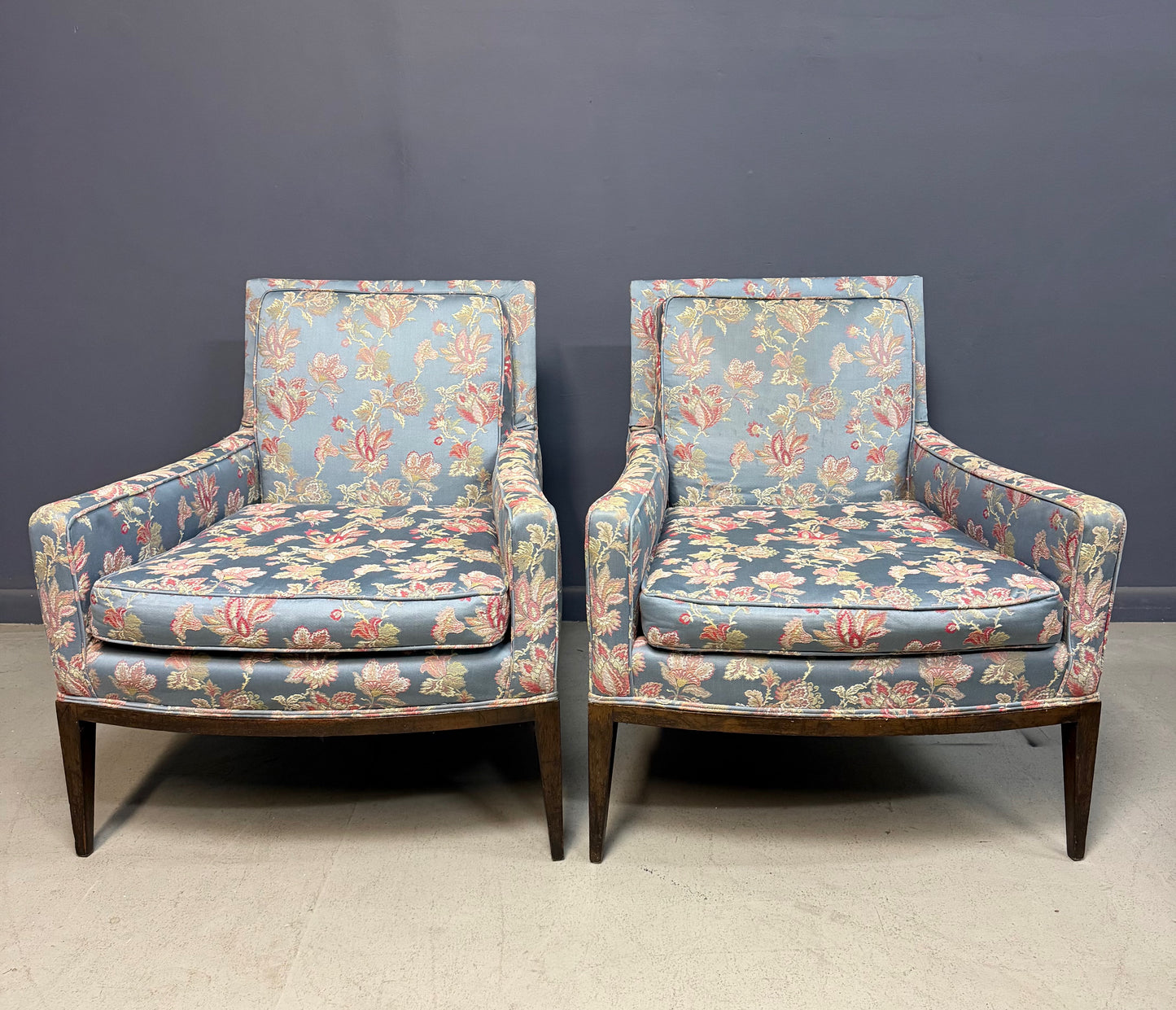 Pair of Walnut Framed Lounge Chairs by Harvey Probber Mid Century