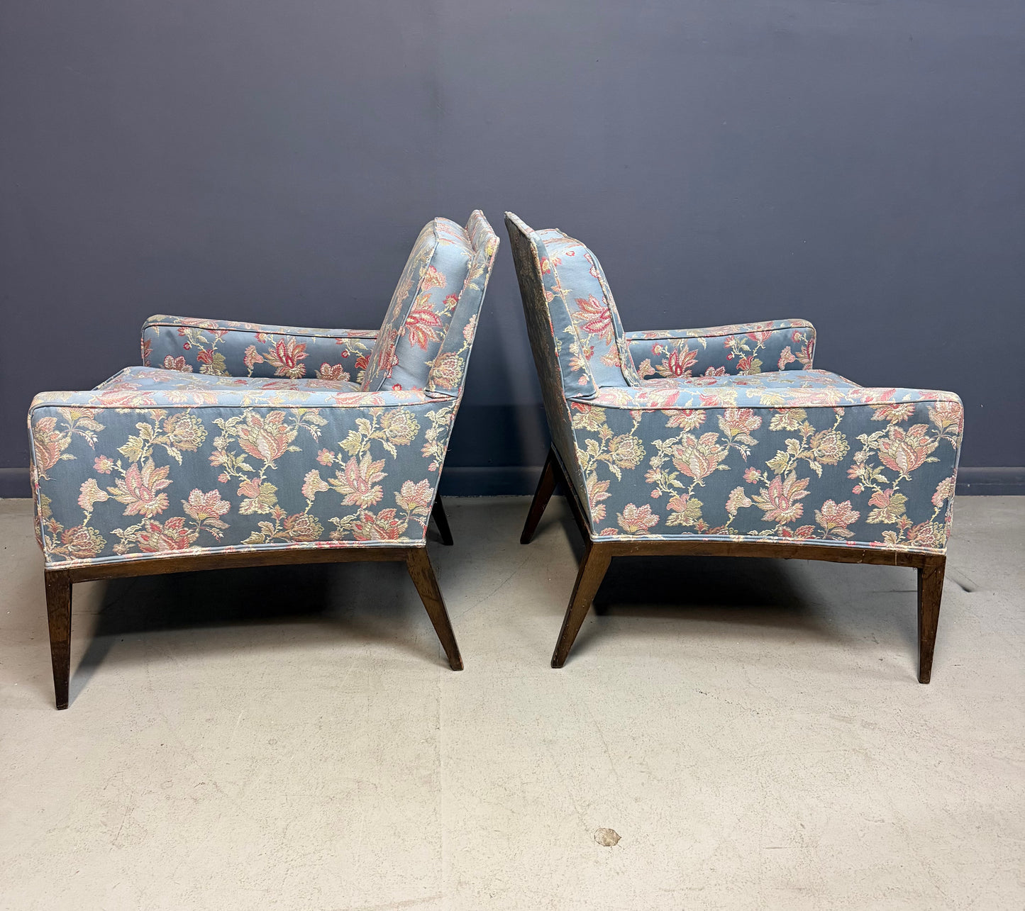 Pair of Walnut Framed Lounge Chairs by Harvey Probber Mid Century
