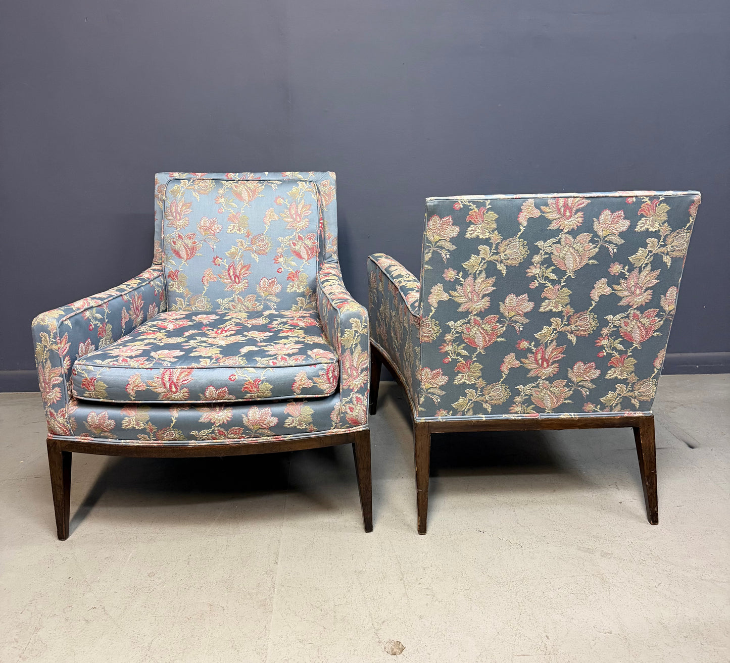 Pair of Walnut Framed Lounge Chairs by Harvey Probber Mid Century