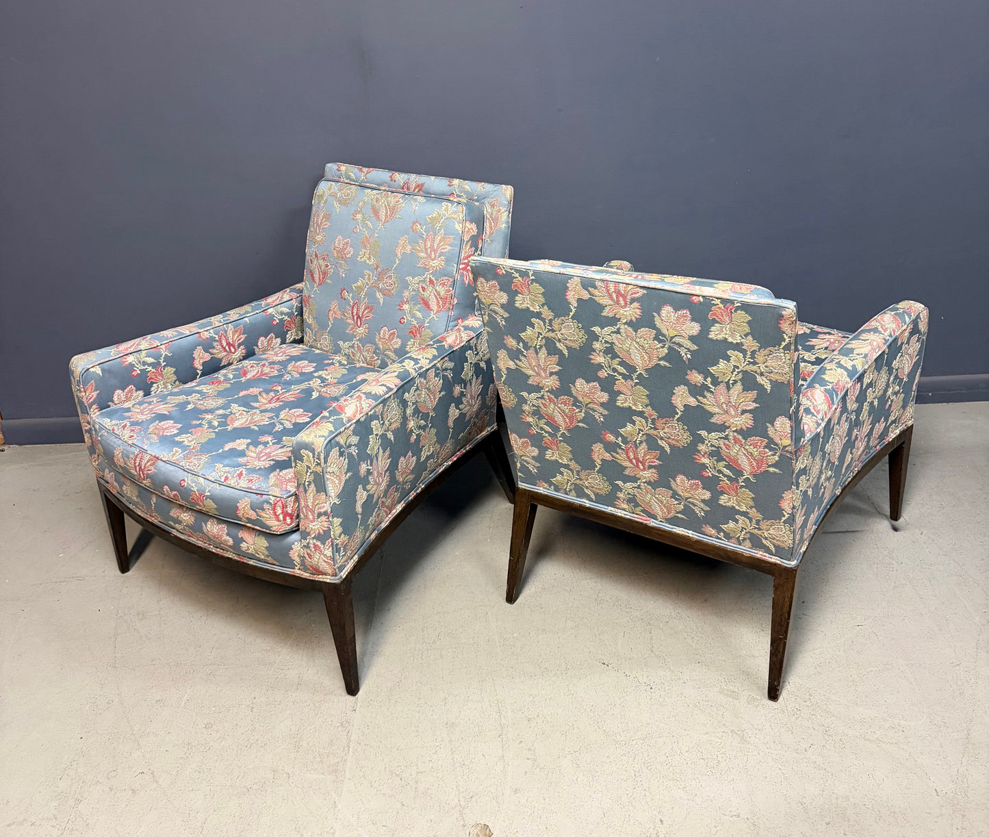 Pair of Walnut Framed Lounge Chairs by Harvey Probber Mid Century