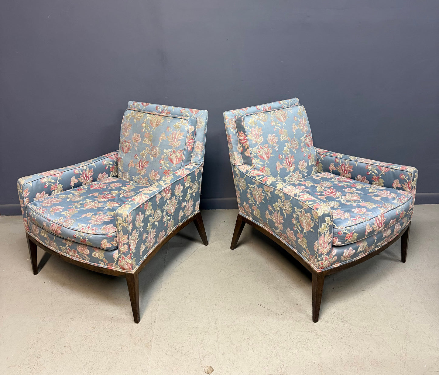 Pair of Walnut Framed Lounge Chairs by Harvey Probber Mid Century