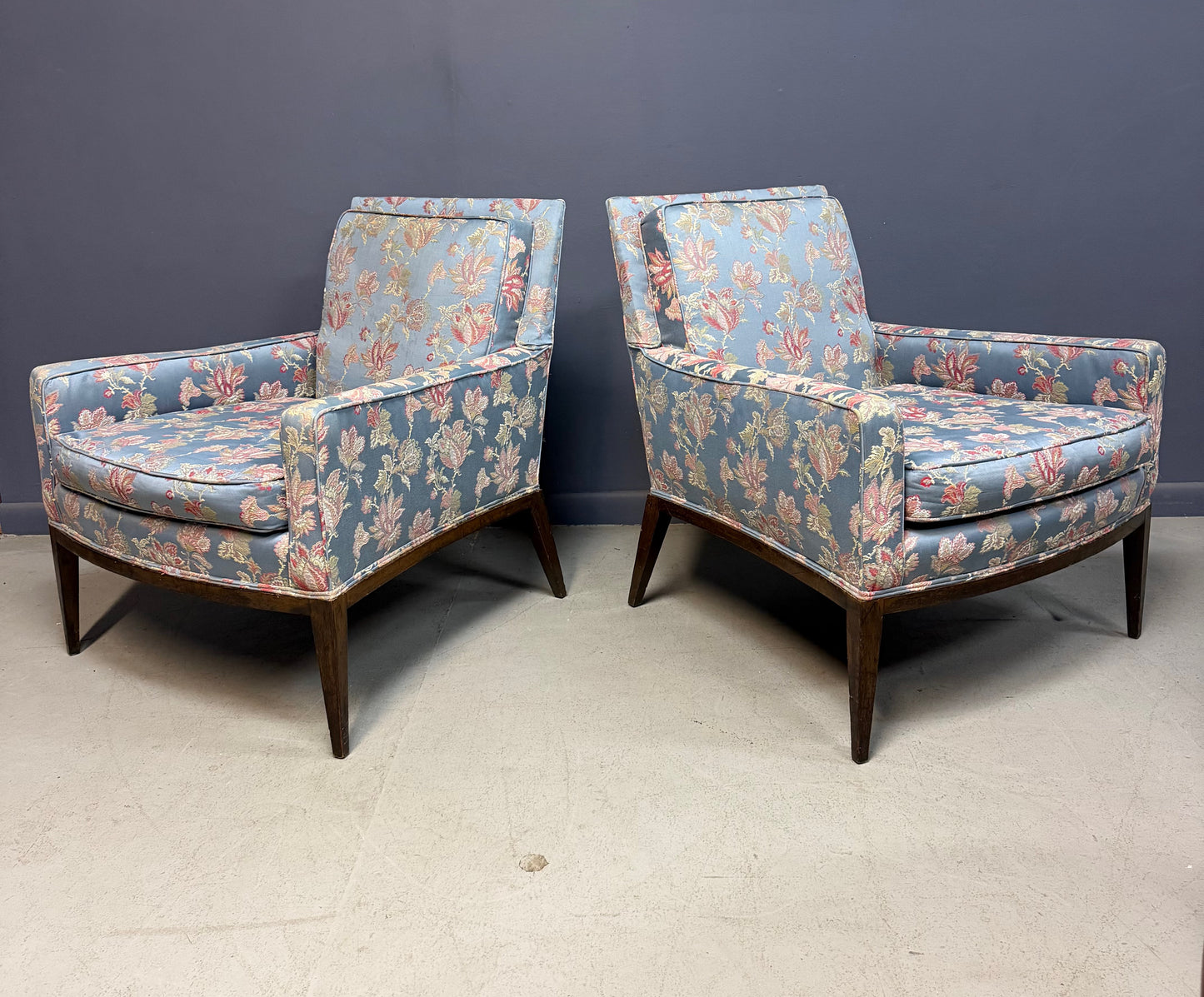 Pair of Walnut Framed Lounge Chairs by Harvey Probber Mid Century