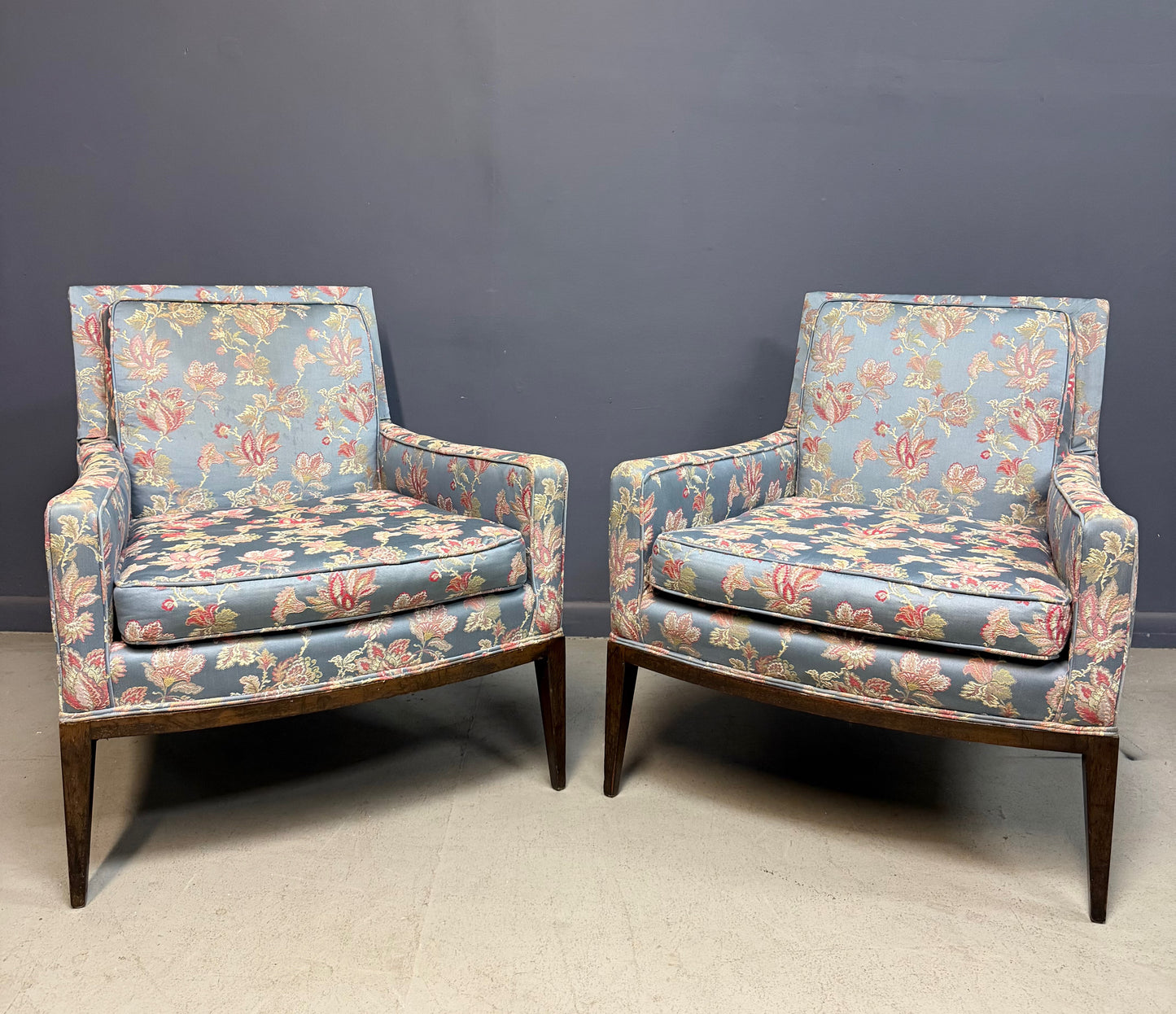 Pair of Walnut Framed Lounge Chairs by Harvey Probber Mid Century