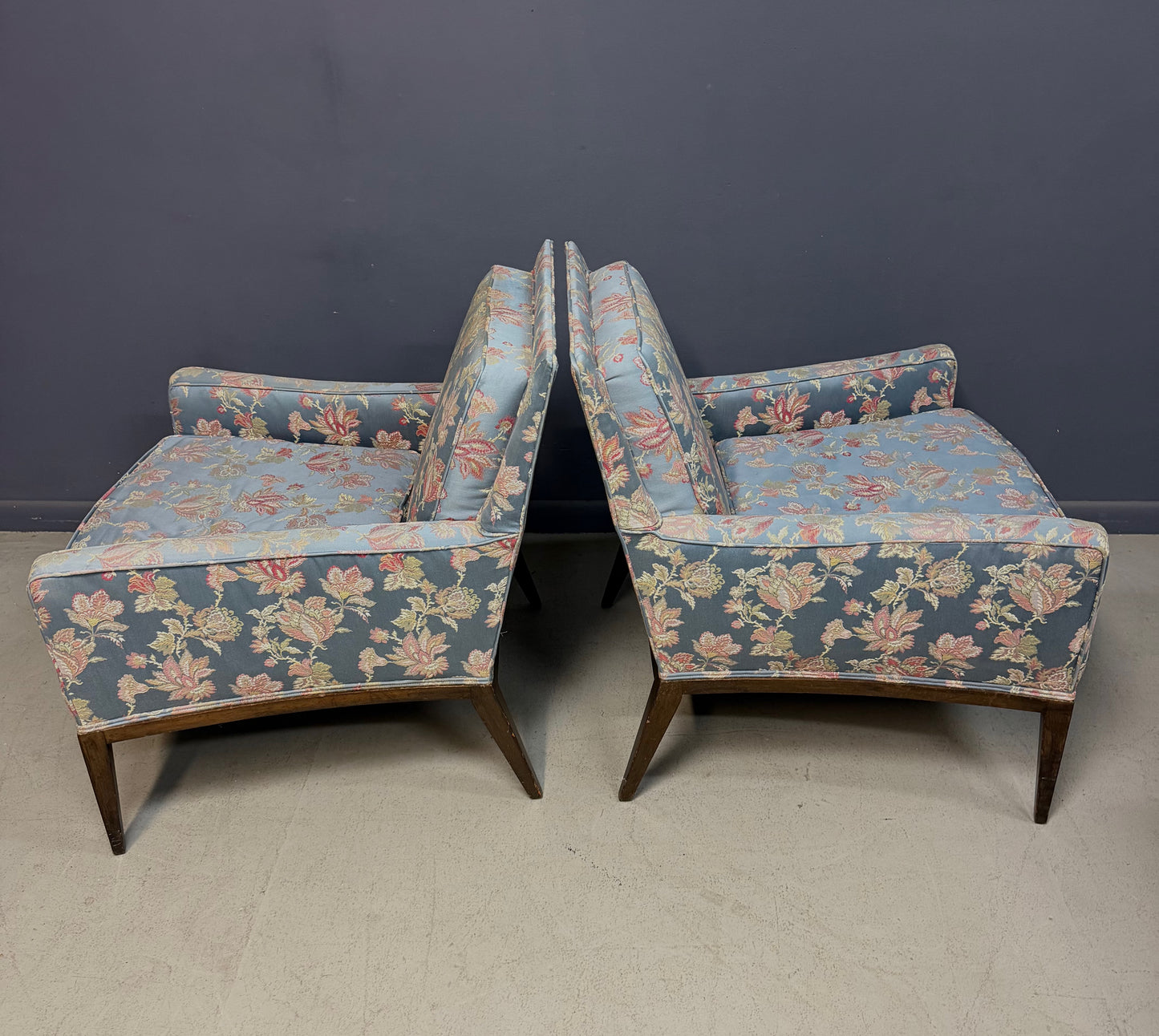 Pair of Walnut Framed Lounge Chairs by Harvey Probber Mid Century