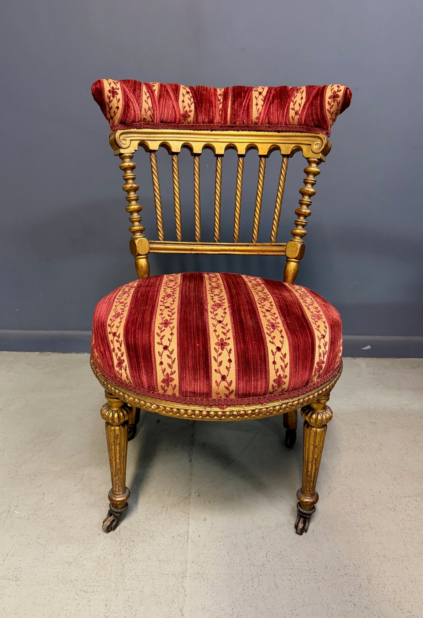 French Napoleon III Giltwood SpindleBack Chair in the Louis XVI Taste circa 1870