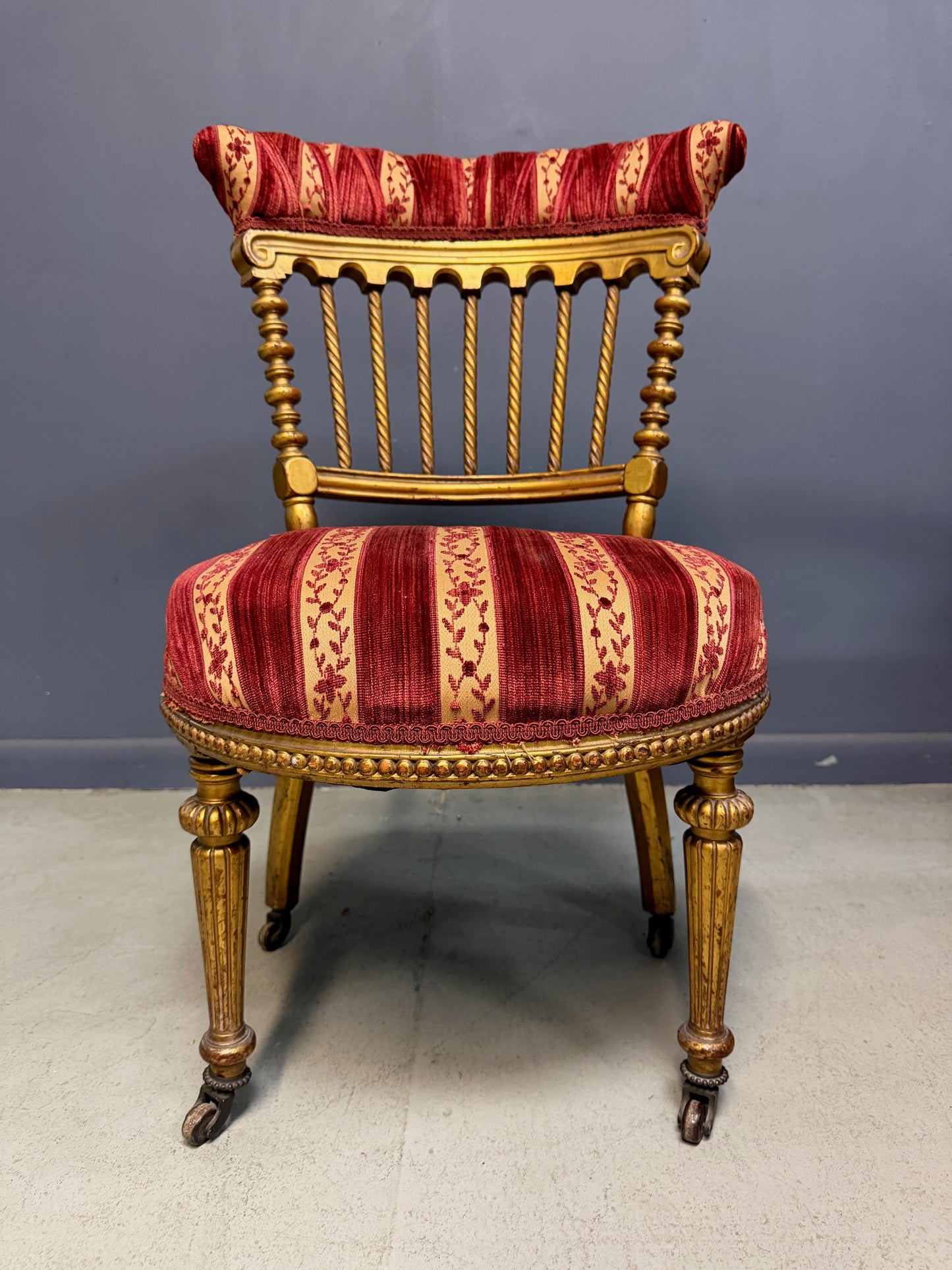 French Napoleon III Giltwood SpindleBack Chair in the Louis XVI Taste circa 1870