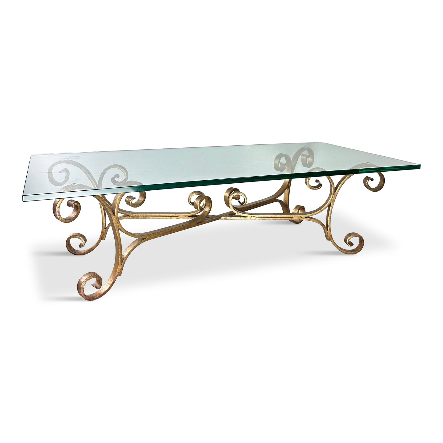 1970s Gilt Iron Scroll Hollywood Regency Cocktail Table with Curvaceous Legs