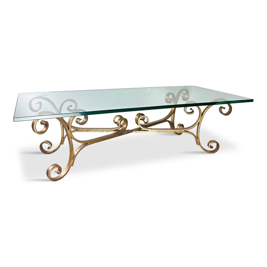 1970s Gilt Iron Scroll Hollywood Regency Cocktail Table with Curvaceous Legs